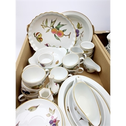 Royal Worcester Evesham pattern dinner and tea wares, comprising four tureens and covers, six coffee cups and six saucers, two tea cups and two saucers, three bowls, two jugs, two sauce boats, various serving dishes, etc. (Qty). 