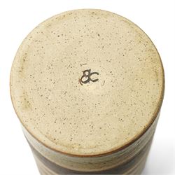 Sarah Butler and Martin Clark: Three works, comprising two bowls and a sleeve vase, each with incised potters mark to bases, and one with Heals mark, sleeve vase H24cm (3)