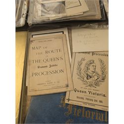 Collection of mostly Royal ephemera and commemorative memorabilia, including souvenir programmes, Royal Pedigrees, postcards, and newspaper reprints, etc, contained within a folder