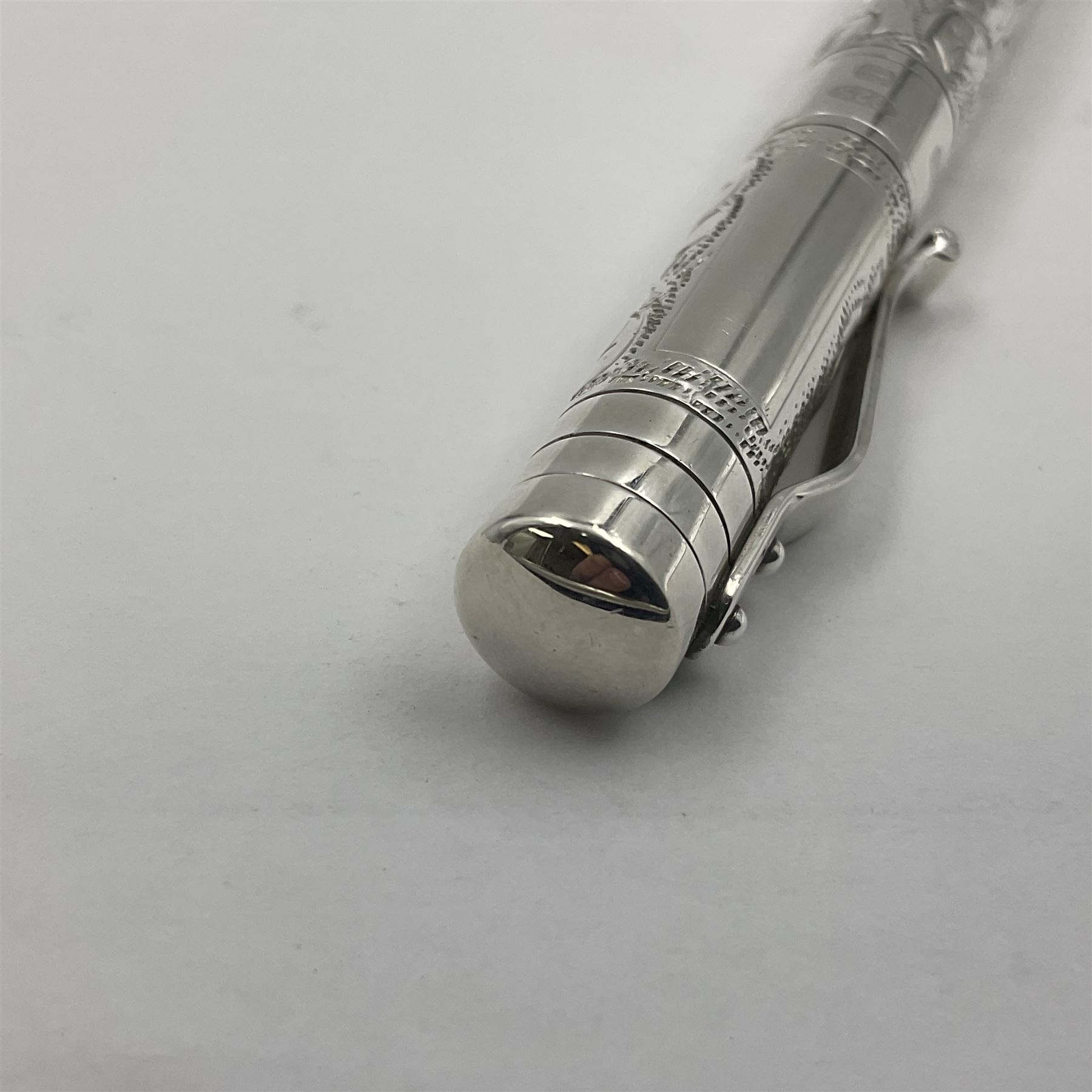 Silver Yard-o-Led Viceroy ballpoint pen, the foliate engraved barrel and cap hallmarked Birmingham 2004 and stamped 925, L11cm
