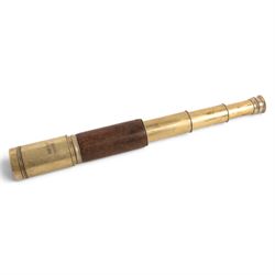 Early 20th century leather-bound three drawer brass telescope, inscribed 'Presented to The United States Government by Weedon Dawes Williams 24 State Street New York January 30 1918 US Navy no.20781', full length L75cm
