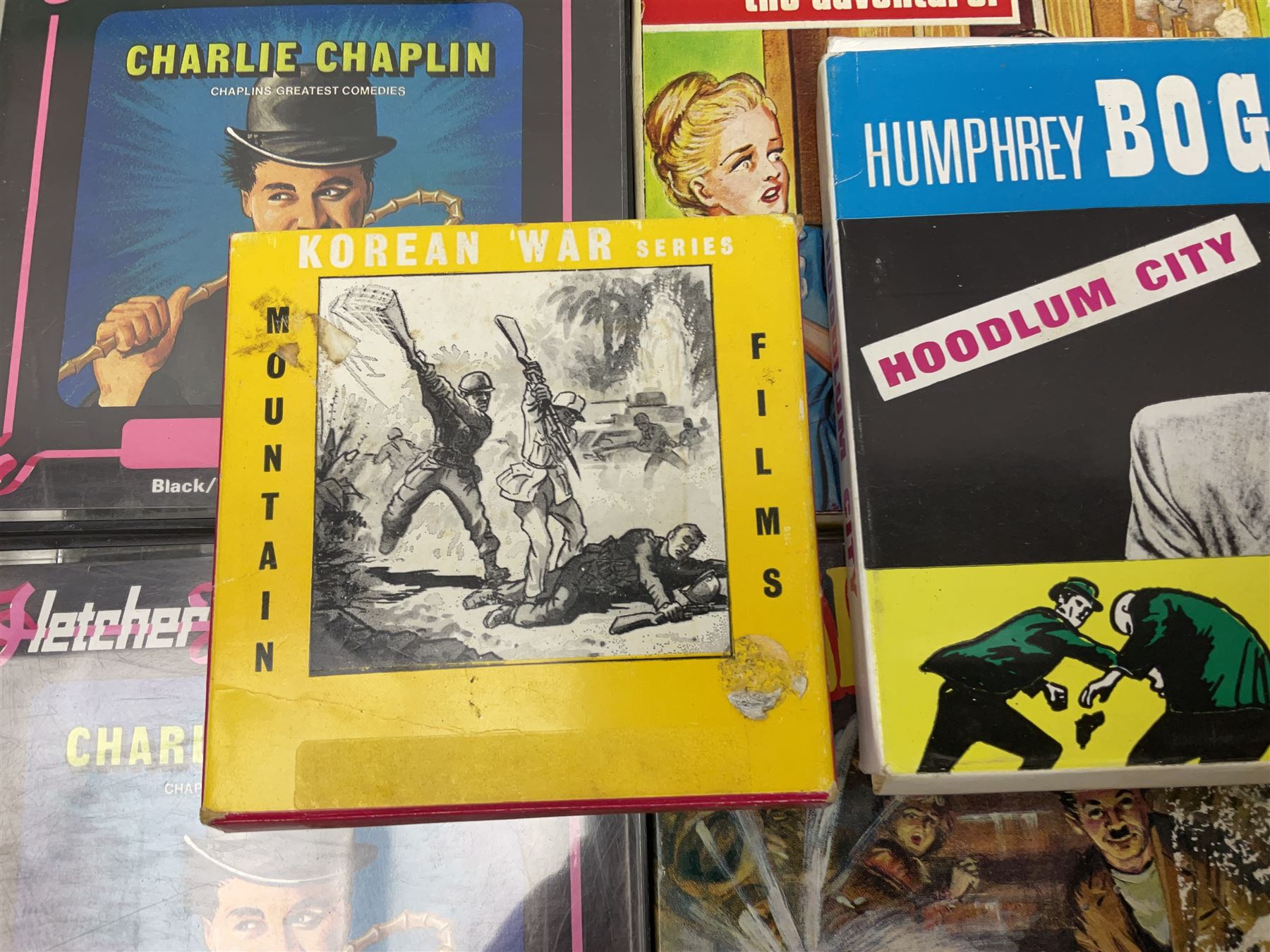 Film reels, mostly 8mm, to include Charlie Chaplin, Laurel & Hardy, The 3 Stooges, Spartacus the Gladiator etc 