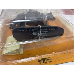 Nineteen Del Prado metal soldiers and one Cannon Barrel from periodical issues for Battle of Blenheim, Crimea, American Civil War etc; all in unopened blister packs, some duplicates