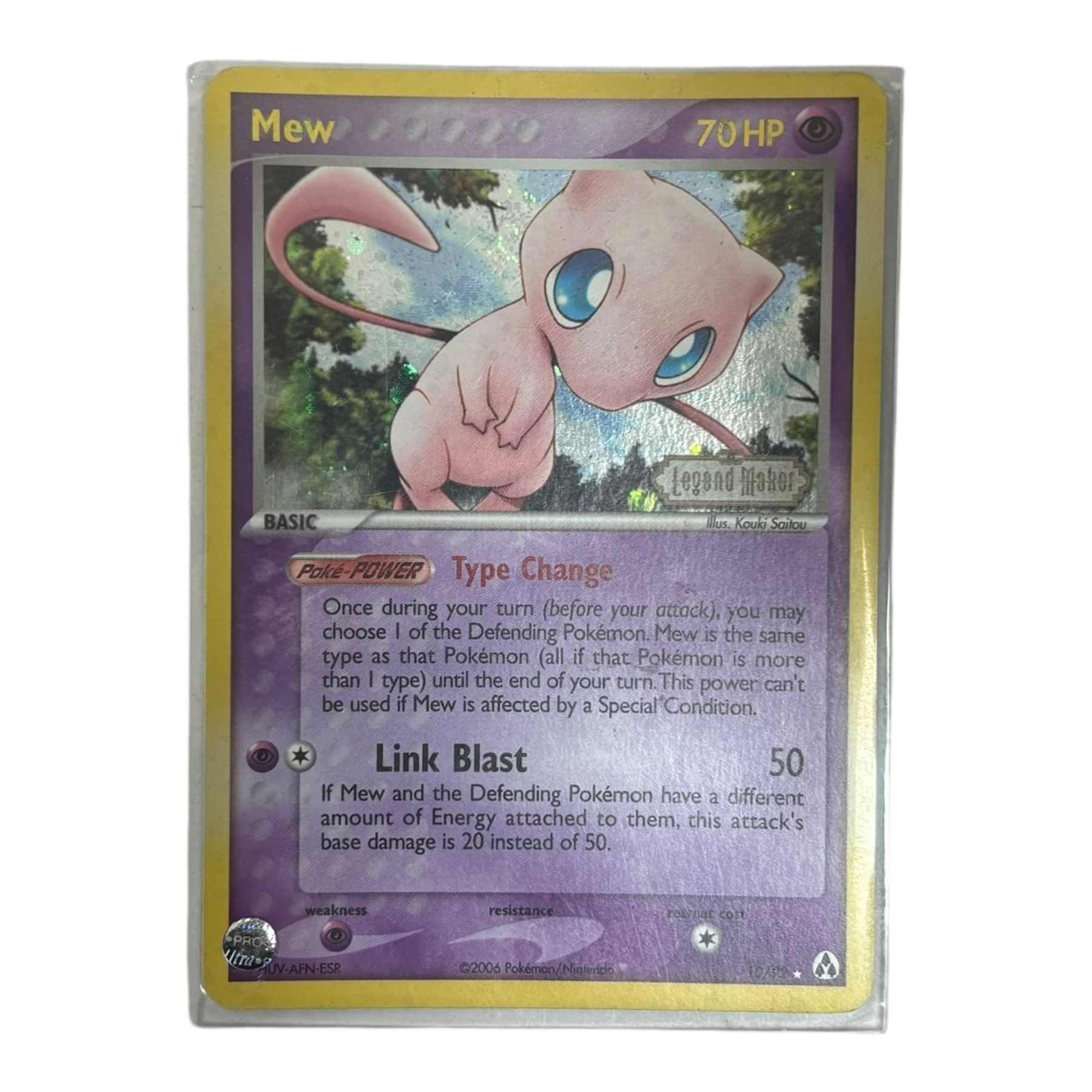 Collection of mainly vintage Pokemon cards including Charizard Base Set Holographic number 4/102 and two Ancient Mew 2000 promo cards, some housed within plastic wallets and some loose