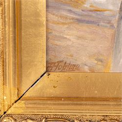 Robert Jobling (Staithes Group 1841-1923): Staithes Fishergirl Looking Out to Sea, oil on canvas signed 25cm x 35cm