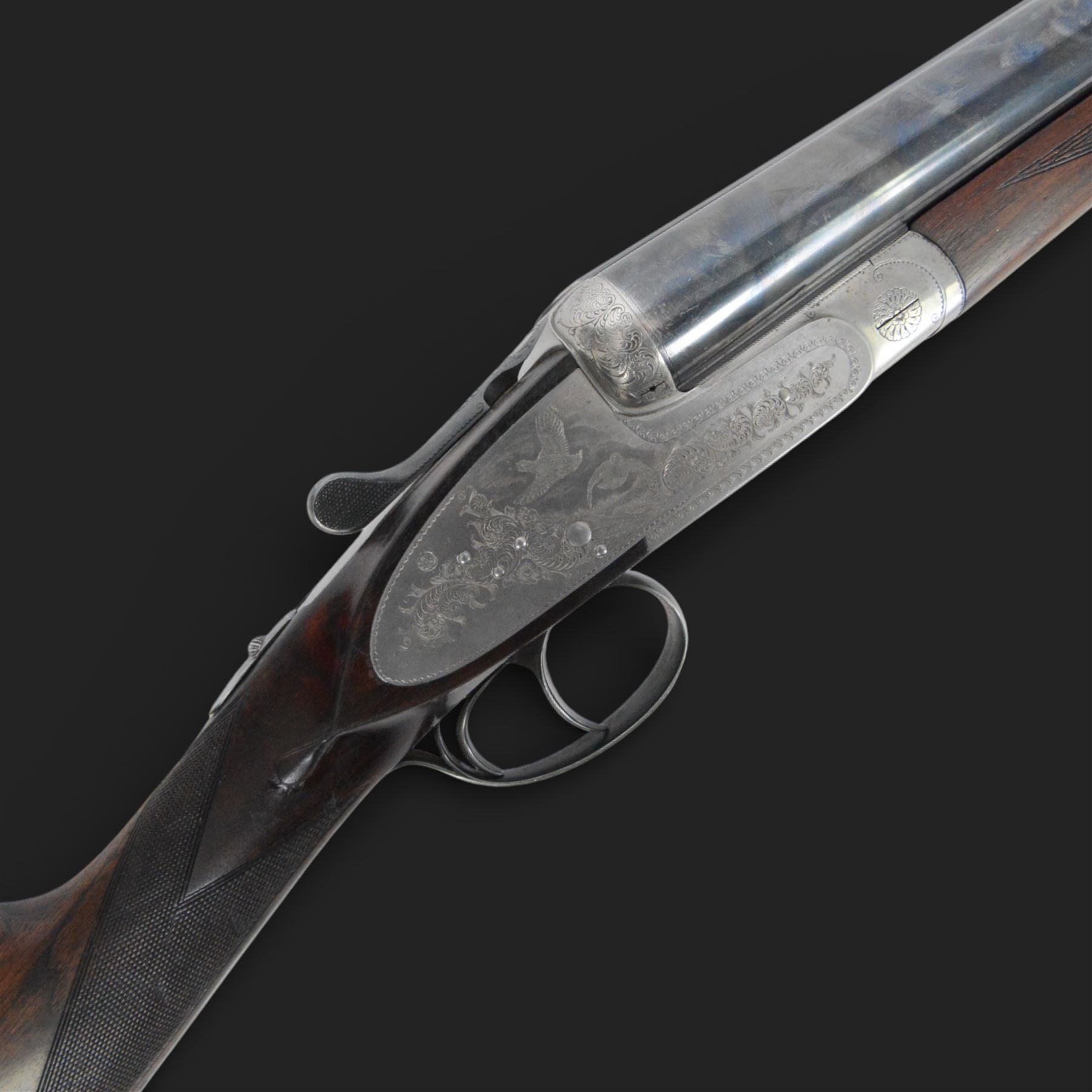 Giovanelli-engraved 12 bore double trigger side plate boxlock ejector, side by side double barrel shotgun with 69cm (27