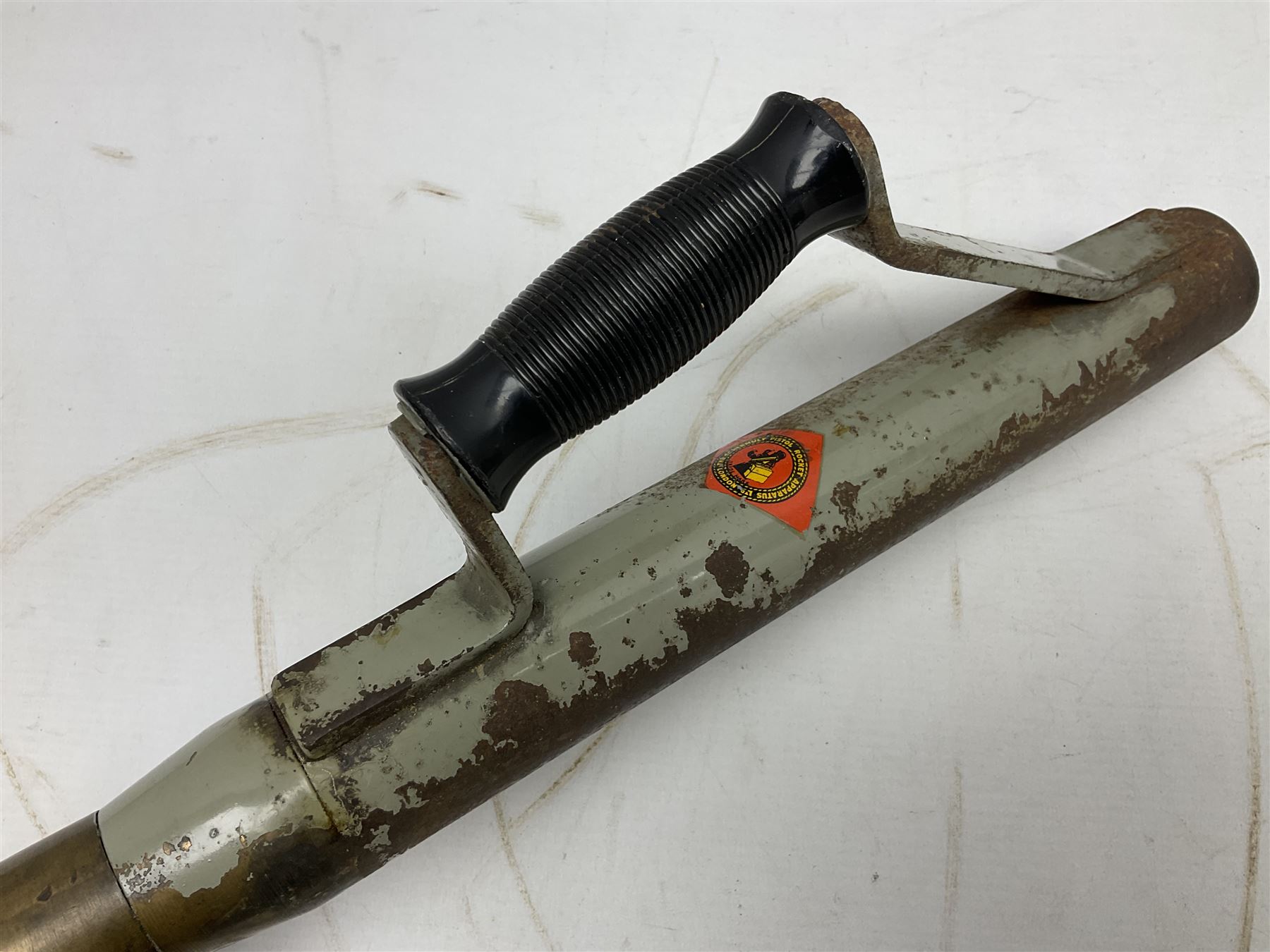 Schermulys Patent No.503324 nitro proof line throwing pistol No.15003; brass body with proof marks; the 32cm steel barrel with secondary handle over and original transfer 'The Schermuly Pistol Rocket Apparatus Ltd. London' L51cm overall