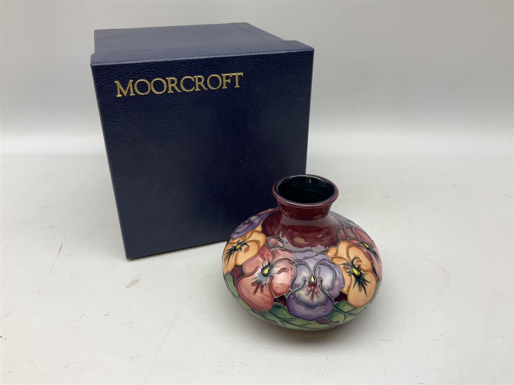 Moorcroft vase, of squat bulbous form, decorated in the Pansy pattern
