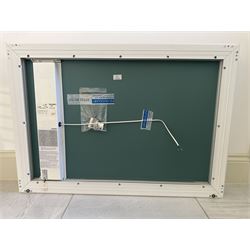 Villeroy & Boch vanity unit, ceramic hand basin with Hansgrohe mixer tap on two drawer wall mounted unit in gloss grey finish L101cm D47cm H58cm. Complete with Duravit illuminated wall mounted mirror in white frame 100cm x 70cm