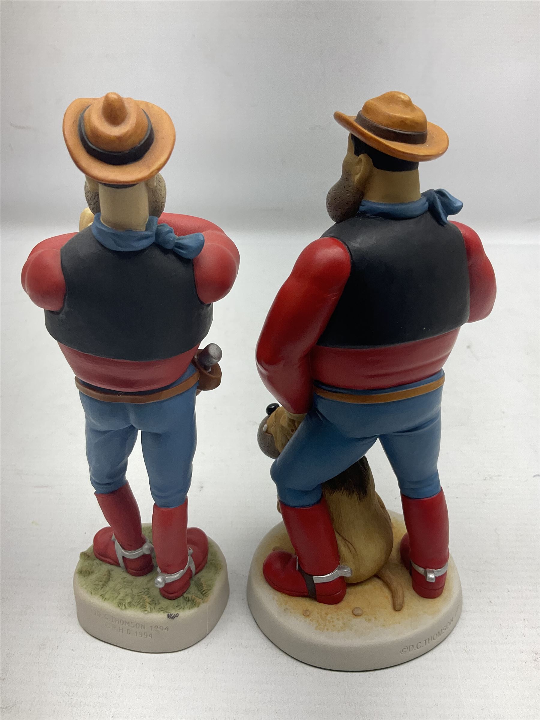 Eleven Robert Harrop figures from the Beano Dandy collection, comprising One Man & His Dawg BDS08, Picnic Desperate Dan BDS04, Fatty BD07, Desperate Dan BD03, Roger the Dodger BD20, Dennis the Menace BD01, Beryl the Peril BD05, Minnie the Minx BD04, Surfing BP03, two Spotty BD16, together with a Genuine Beano Ware lidded box (12)