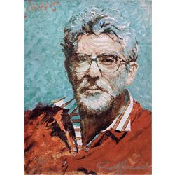 Rolf Harris (Australian 1930-): 'Self Portrait in Striped Shirt', limited edition giclee print on board signed and numbered 106/295, with Certificate of Authenticity 39cm x 29cm