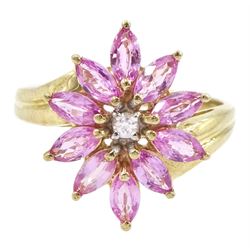  9ct gold pink and white topaz ring, hallmarked