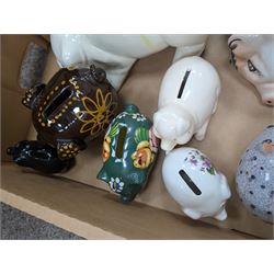 Collection of ten Vintage pottery piggy banks, to include treacle glaze example, H10.5cm, largest H18cm