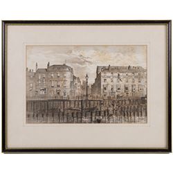 Frederick Schultz Smith (Hull 1860-1925): 'View of the South End & Portion of the New Pier in Progress of Reconstruction', monochrome watercolour and ink signed, titled verso 19cm x 29cm 