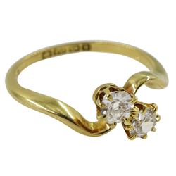 Edwardian 18ct gold two stone diamond crossover ring, Birmingham 1910, total diamond weight approx 0.40 carat