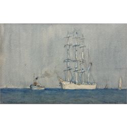 Henry Scott Tuke RA RWS (British 1858-1929): 'The Viking' - Clipper Ship Under Tow, watercolour signed titled and dated 1925 in pencil, 13cm x 21cm