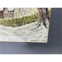 F Bownas (British 20th century): Snowy Winter Landscapes, set three watercolours signed 25cm x 35cm (3)