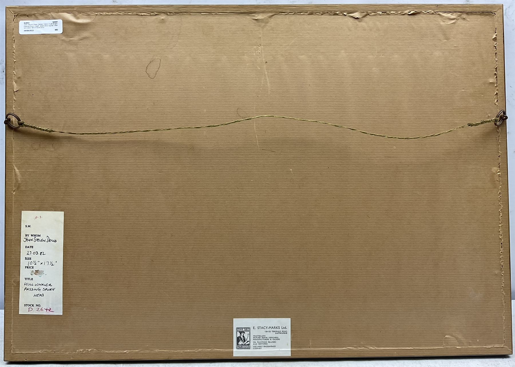 John Steven Dews (British 1949-): 'Hull Whaler passing Spurn Head', watercolour signed, titled and dated '82 on label verso 27cm x 45cm 
Provenance: private East Yorkshire collection; with E Stacy-Marks, Eastbourne, label verso