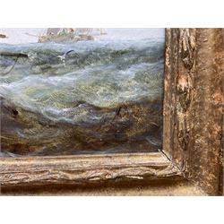 George Knight (British fl.1872-1892): Fishing off the Yorkshire Coast, oil on canvas signed 19cm x 39cm