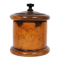 19th Century lignum vitae string box, the screw fitting cover with ebonised finial, H20cm