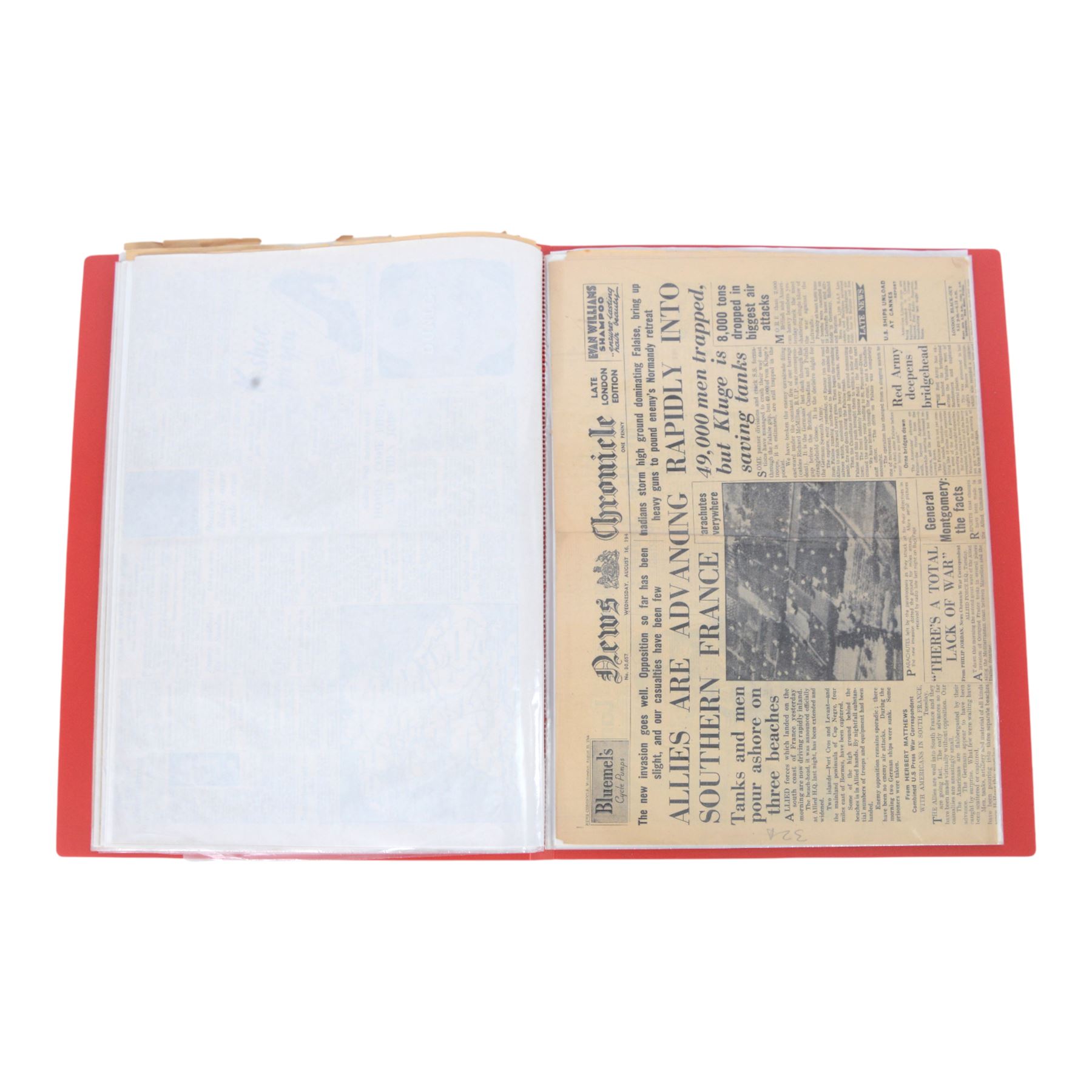 WWII collection of fourteen magazines from British Newspapers 1942-1945 contained in presentation folder 
