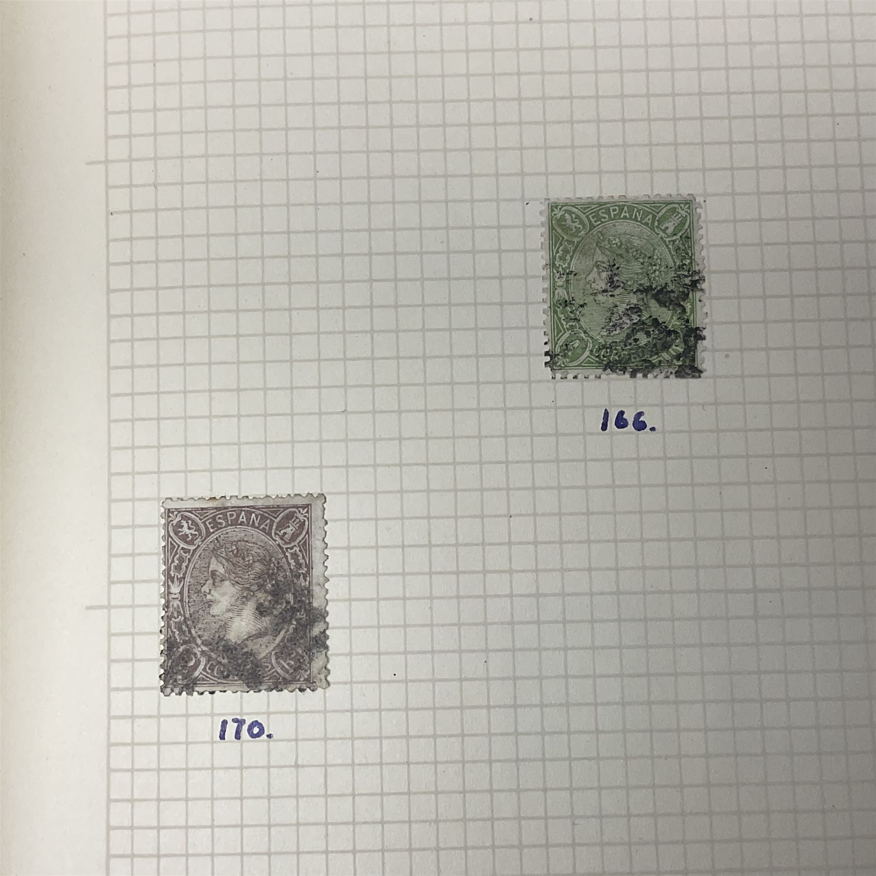 1850s and later mostly Spanish stamps including, imperf examples, some mint stamps, commemorative issues etc, housed in two albums 