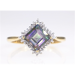 Mystic topaz and diamond cluster gold ring hallmarked 9ct
