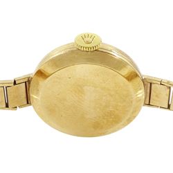 Tudor ladies 9ct gold manual wind wristwatch, silvered dial with baton hour markers, on integral 9ct gold bracelet, Birmingham 1964, boxed
