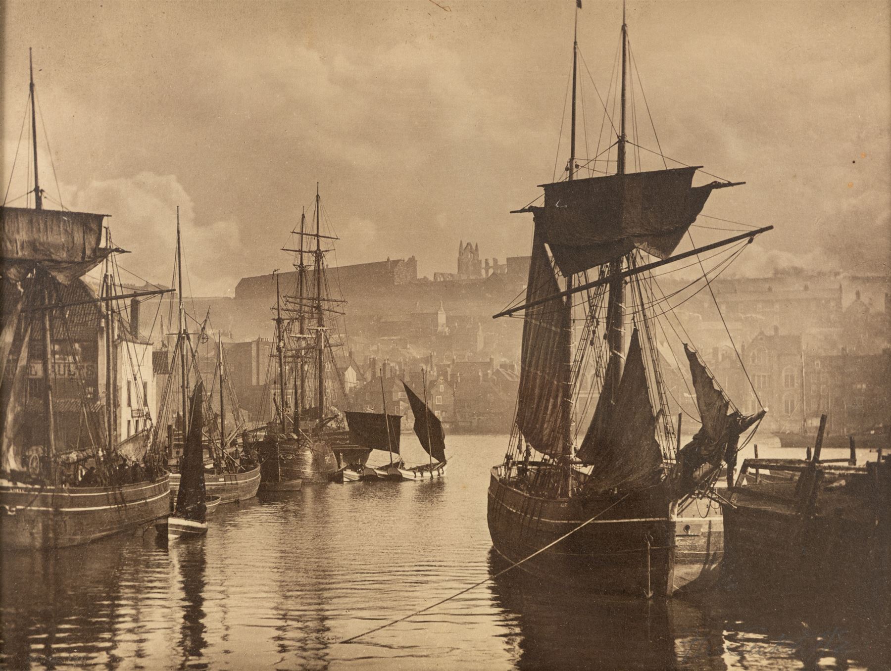 Frank Meadow Sutcliffe (British 1853-1941): 'The Dock End - Whitby', photographic print signed in pencil 22cm x 29.5cm