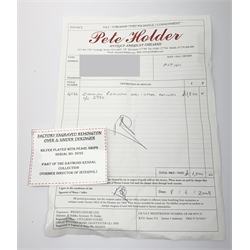 Factory engraved Remington .41 calibre double barrel over and under Derringer, the top of the barrels inscribed 'E. Remington & Sons Ilion. N.Y. Elliot's Patent Dec 12th 1865', with mother-of-pearl split grip, serial no.2695, L13cm overall; with receipt of purchase from Pete Holder dated 08/06/2008; reputedly from the Raymond Kendal collection (former Director of Interpol); with box of  dummy cartridges