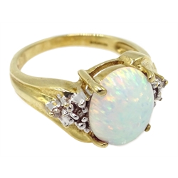  9ct gold opal and diamond ring, hallmarked   