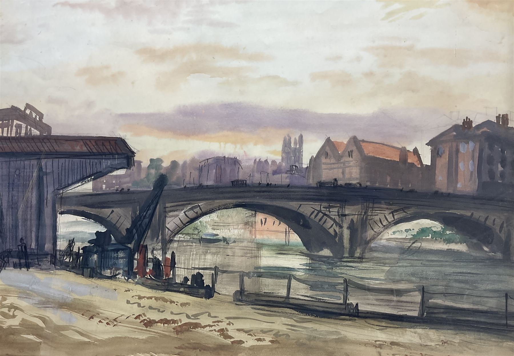Joseph McCulloch ARWS (British 1893-1961): Ouse Bridge York, watercolour signed and titled beneath mount 37cm x 53cm  