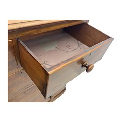 19th century mahogany chest of drawers, rectangular top over two short and three long graduated cockbeaded drawers, raised on compressed bun feet
