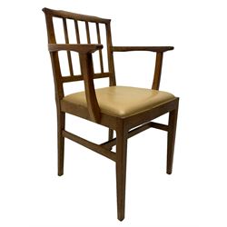 Acornman - set six (4+2) oak dining chairs, shaped cresting rail over moulded upright slats, square tapering supports joined by H-stretchers, by Alan Grainger, Brandsby, York