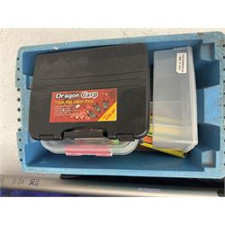 Fishing equipment, comprising reels to include Daiwa No.7300, boxed, Quick GLX 840, Quantum Heat BCS 350, okuma etc, together with various tackle, various poles, split canes and rods to include Middy Xtreme, Shakespeare Quo Carp, etc, many in bags