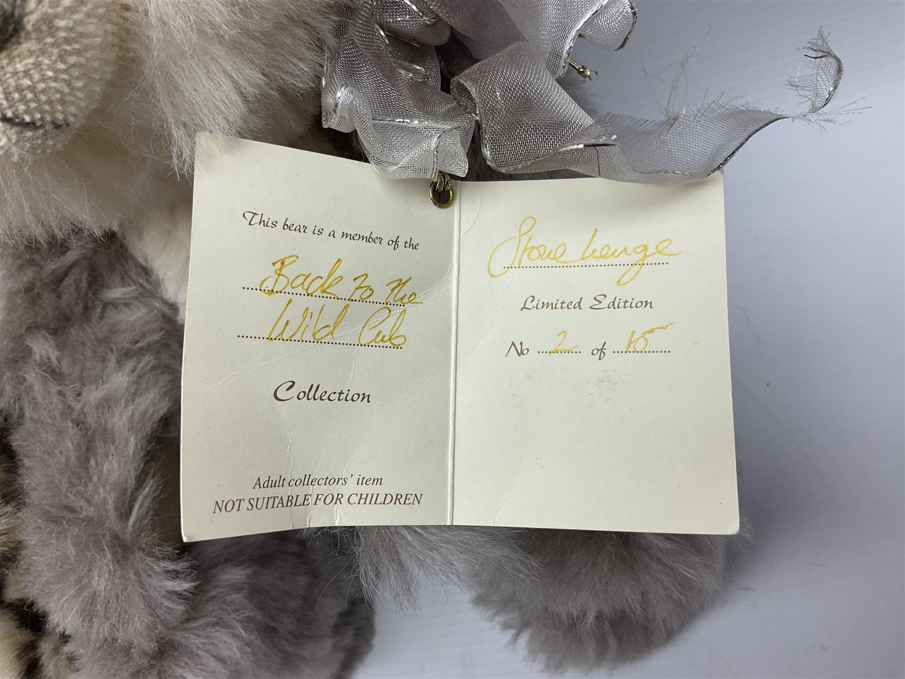 The Cotswold Bear Company - three limited edition teddy bears comprising ‘Lucas’ no. 1/1 H37cm and ‘Stonehenge’ no. 2/15 H39cm, both from the Back to the Wild Cub collection; and ‘Monsoon’ no. 3/10 H34cm from the Safari collection; all with original labels and purchase receipts (3) 