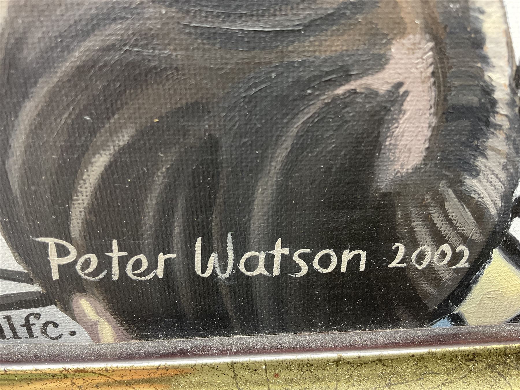 Peter Watson (British 1946-): 'Farewell to the Boulevard 1895-2002', oil on canvas signed and dated 2002, 65cm x 115cm; together with a colour print of the same picture 35cm x 50cm (2) 
Notes: this picture shows Hull FC v Bradford Bulls in the last Super League game at the Boulevard on Friday 20th September 2002, kick off at 8pm. The score was Hull FC 18 Bradford Bulls 32.