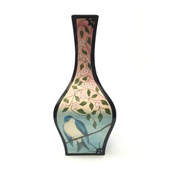  Cobridge square section vase painted with birds, designed by Sian Leeper, H32cm  