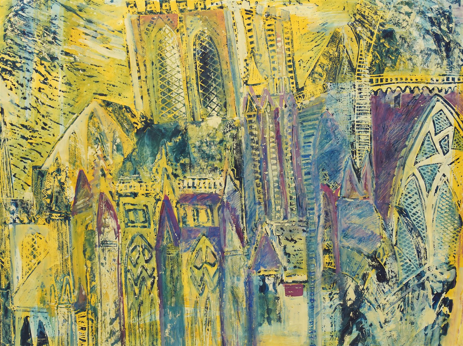 Charlotte Royle (York 1964-): York Minster, mixed media signed 59cm x 79cm