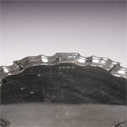 Silver card tray with pie crust border D15cm Sheffield 1995 Maker Carr's of Sheffield Ltd