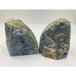Pair of blue agate, natural edged bookends, H13cm