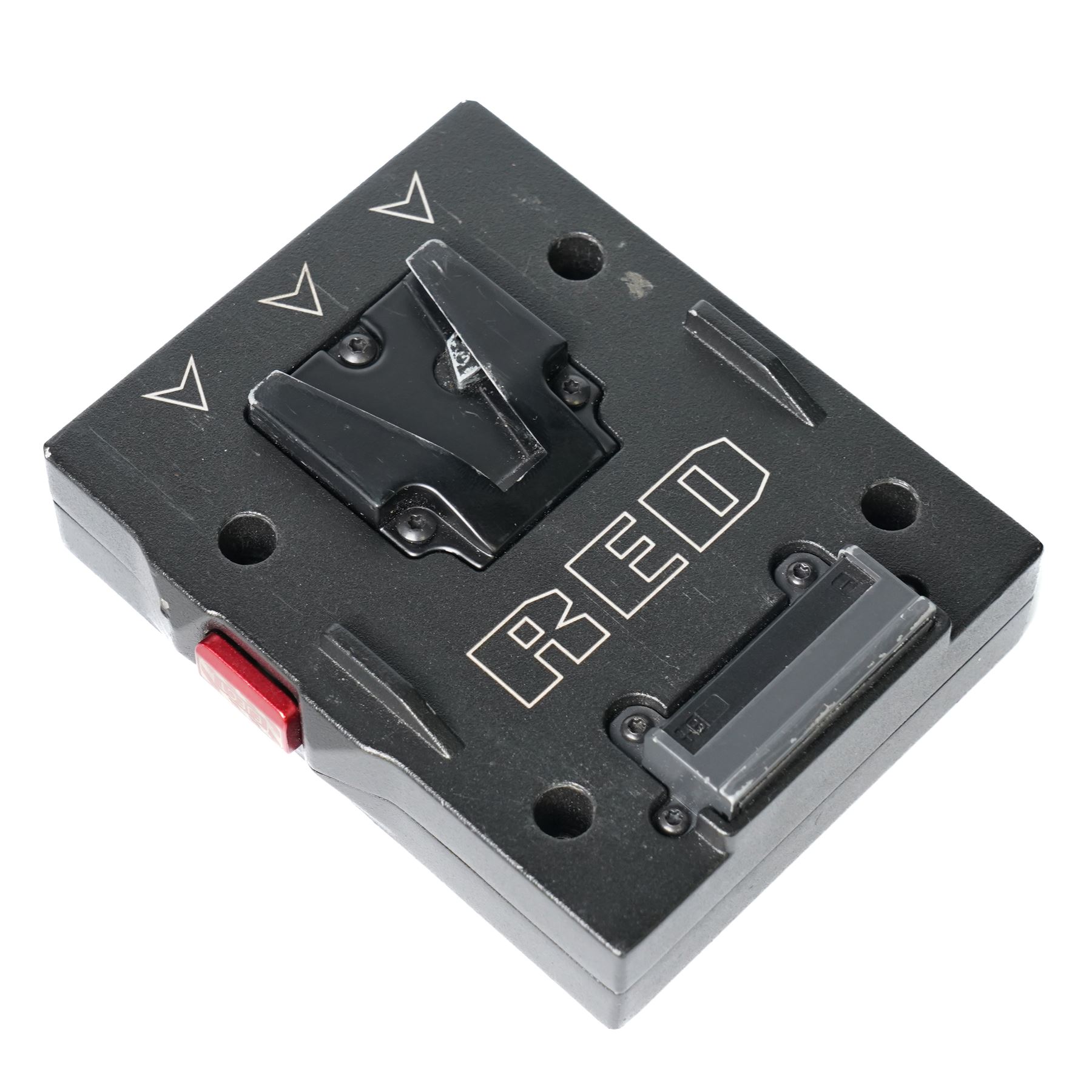 RED Epic-W Helium 8K camera body serial no. 13024E6A9, with RED EVF, three RED Mini Mag 512GB cards, one 480 Mini Mag card and reader, two RED V-Mount batteries and charger, RED top handle, Wooden Camera Easy Top top plate and one other top plate, various accessory cables, Wooden Camera bridge plate for 19mm studio rods, 12 inch Wooden Camera Dovetail plate and four 19mm studio rods to include two 380mm and two 610mm, with original Epic-W camera box and contained within a custom cut flight case