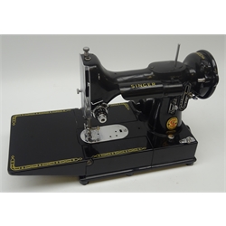  1950s/ 60's Singer Featherweight portable electric Sewing machine Model No.222K, with accessories booklet and foot pedal, in original black case  