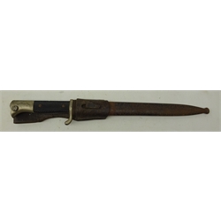  German WWII dress bayonet, KS98, 24.5cm blade stamped Puma Solingen, with black chequer grip, in steel scabbard with leather frog, L40cm   