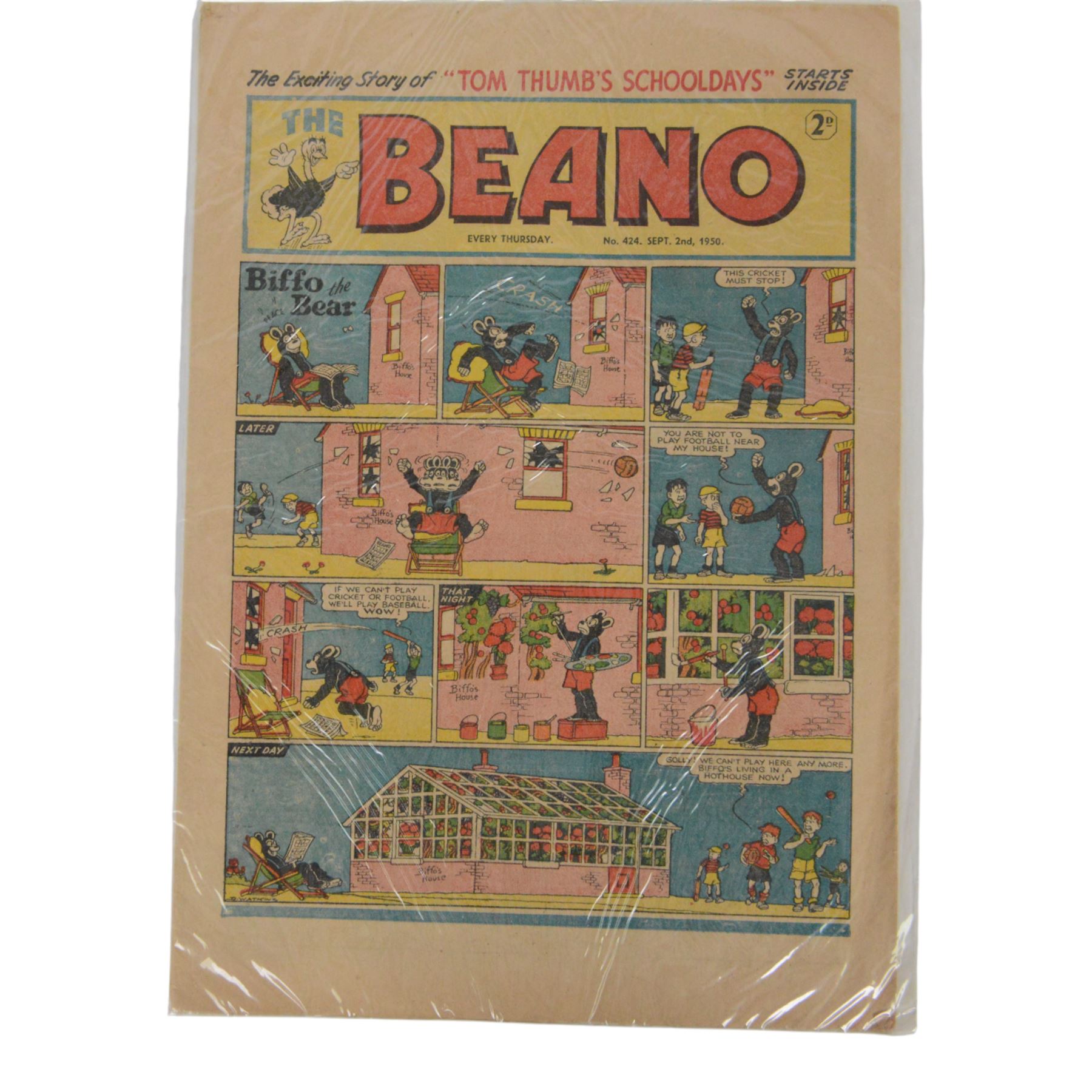 Seven 1940s and 50s The Beano comics, including 1941 issue no.166 propaganda war issue, with Big Eggo black-out cover, 1948 issue no.329, 1949 issue no.368, 1949 issue no.379, 1950 issue no.398,  1950 issue no. 424 and 1954 issue no. 603