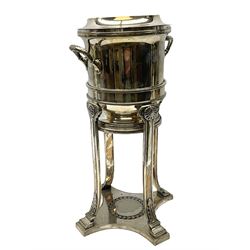 Early 20th century Elkington & Co. silver plate wine cooler raised upon four legs with shell and foliate decoration, stamped ‘E & Co.’ with ‘G’ 1918 mark beneath, H46cm 