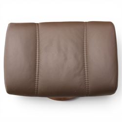 Ekornes - Stressless medium brown leather recliner swiveling armchair and stool, brown leather recline with stitching, together with a matching stool, on a round base