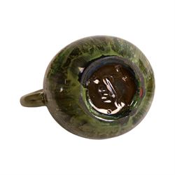 Dr Christopher Dresser - Linthorpe pottery hump back water jug with incised and green glazed decoration and loop handle, facsimile signature and numbered 347 H17cm