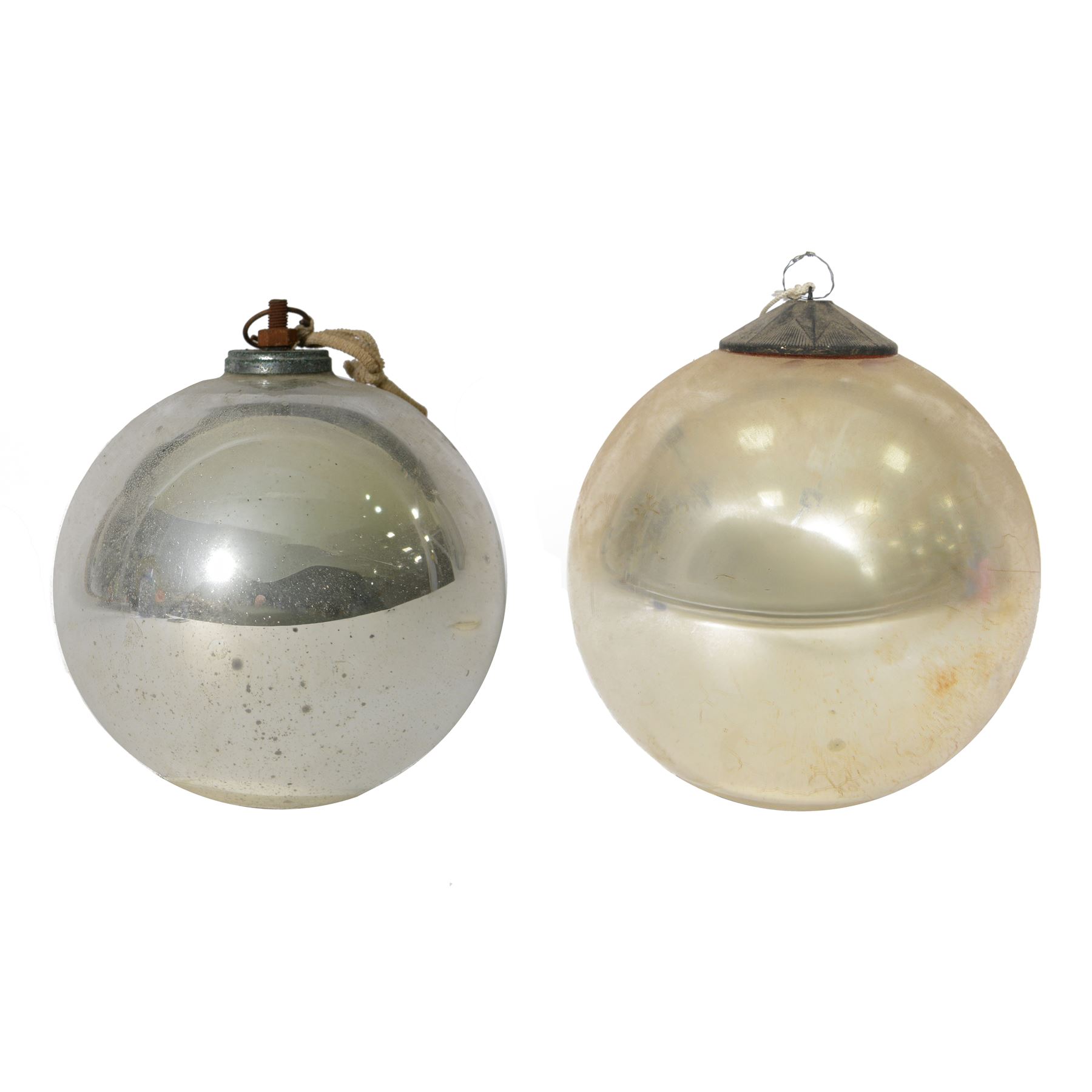 Two 19th century glass witches balls, D20cm