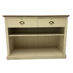 Painted dresser with hardwood top, fitted with two drawers and shelf, on skirted base